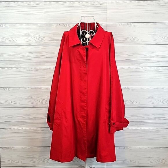 Woman Within a-line trenchcoat in candy apple red Women's Size 34W - Picture 1 of 11